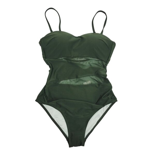 Cupshe Womens Green One-Piece Swimsuit Sheer Padded Adjustable Straps Size S - Picture 1 of 7